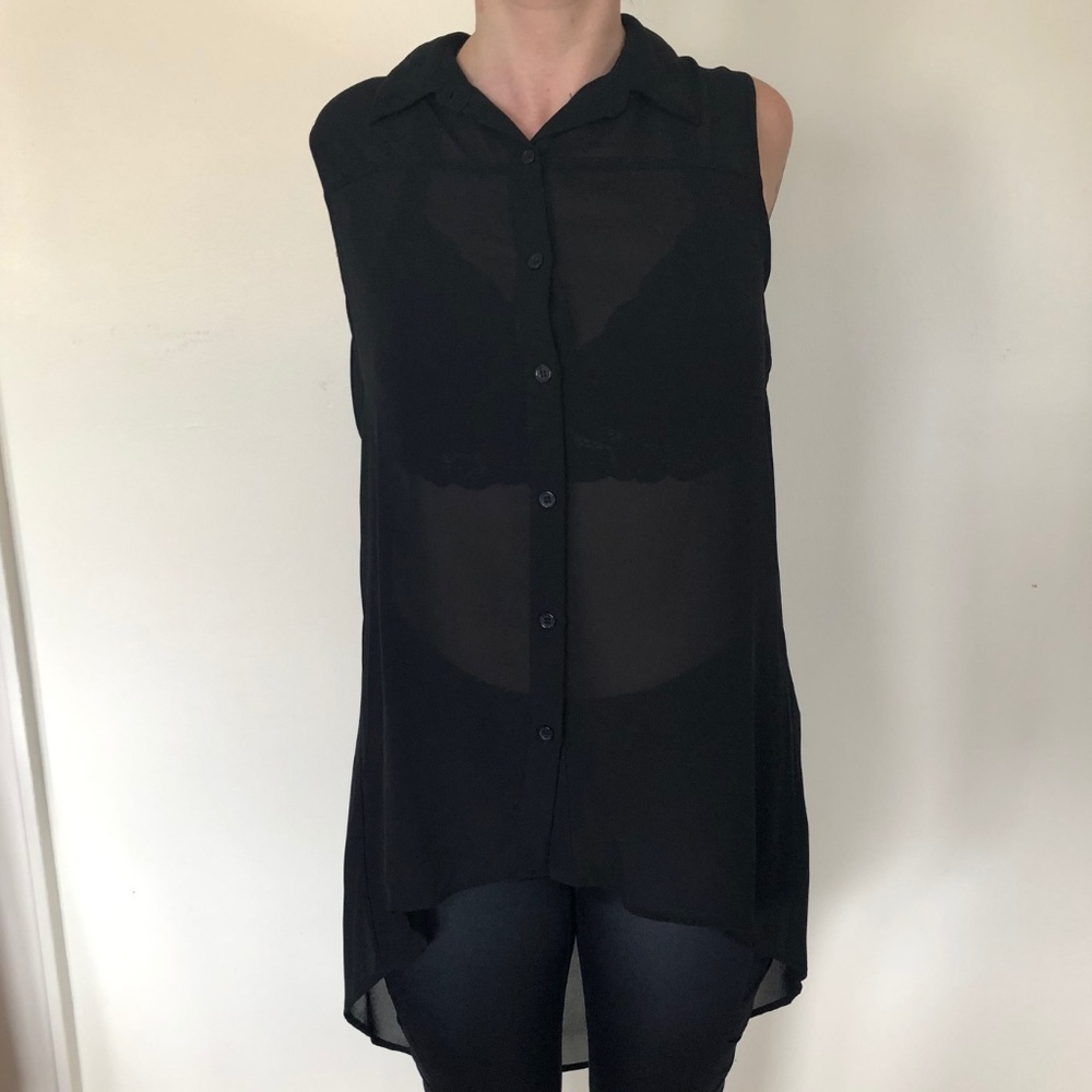 Forever 21 Sheer Open Back High Low Button Down